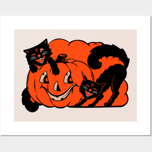 Two cats and a pumpkin Posters and Art